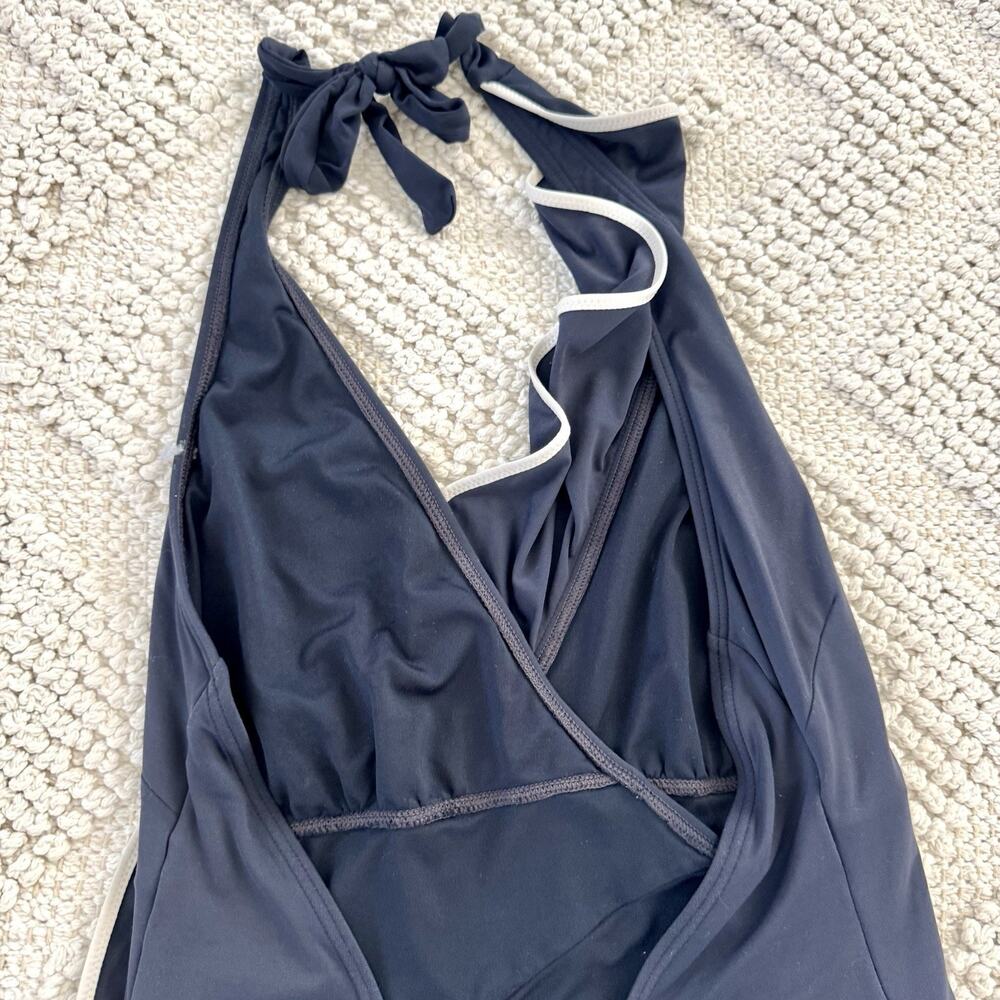 Carmen Marc Valvo One-Piece Swim Bathing Suit Women’s 14 Padded Halter Navy Blue - Picture 7 of 13